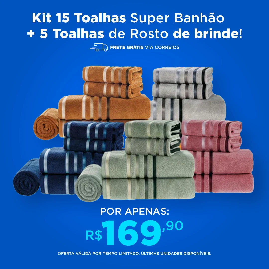 Conjunto Premium 15 Toalhas Super Banhão de Alta Maciez + 5 Toalhas de Rosto de BRINDE
